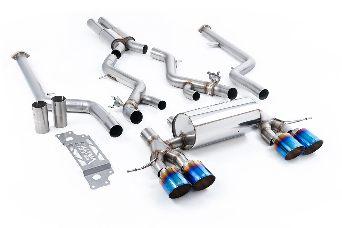 BMW G87 M2 - Cat-Back Resonated, Including Resonated 3" GPF Bypass - with GT-115 Burnt/Blue Titanium Trims