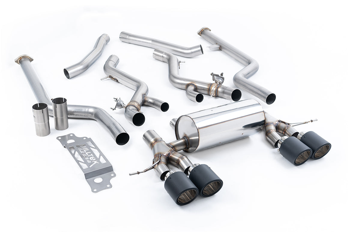 BMW G87 M2 - Non Resonated Cat-Back with JET-115 Carbon Trims (Removes Secondary Cats)